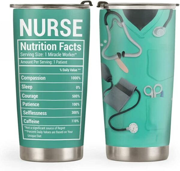 20oz Nurse Nutrition Facts, Nurse Gifts for Women, Men, Nurse Practitioner Gifts, Nurse Appreciation Gifts, Nurse Tumbler Cup with Lid, Double Wall Vacuum Insulated Travel Coffee Mug