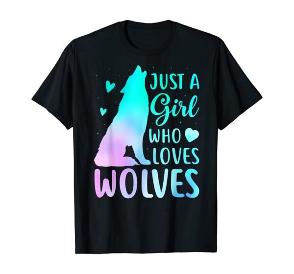 Just a Girl Who Loves Wolves Watercolor Cute Wolf Lovers T-Shirt