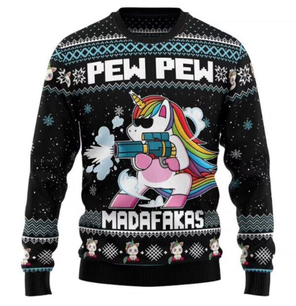 Unicorn Pew Pew Ugly Christmas Sweater, Xmas Sweater, Christmas Gift Sweatshirt